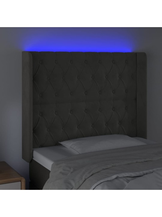 Gultas galvgalis ar LED, 103x16x118/128 cm, tumši pelēks samts