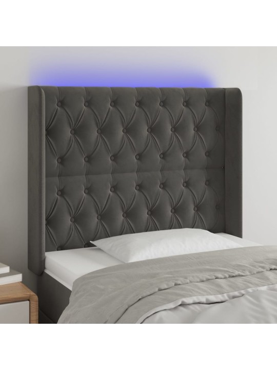 Gultas galvgalis ar LED, 103x16x118/128 cm, tumši pelēks samts