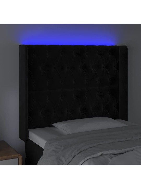 Gultas galvgalis ar LED, 103x16x118/128 cm, melns samts