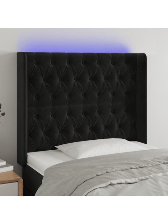 Gultas galvgalis ar LED, 103x16x118/128 cm, melns samts