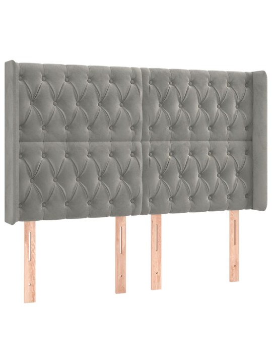 Gultas galvgalis ar LED, 147x16x118/128 cm, gaiši pelēks samts