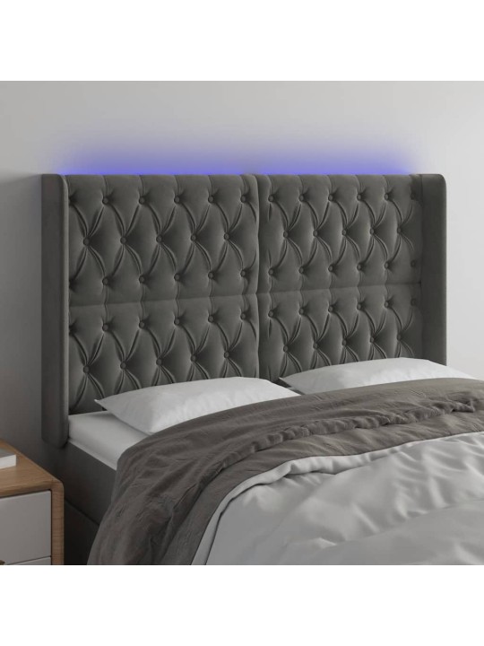 Gultas galvgalis ar led, 147x16x118/128 cm, tumši pelēks samts