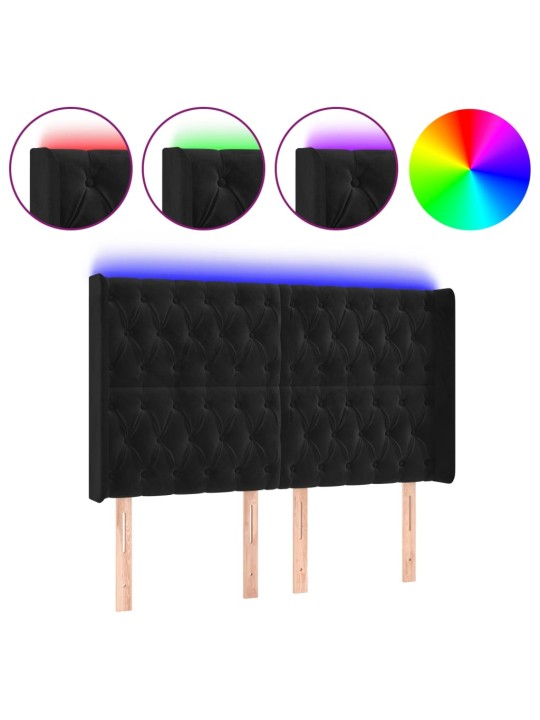 Gultas galvgalis ar LED, 147x16x118/128 cm, melns samts