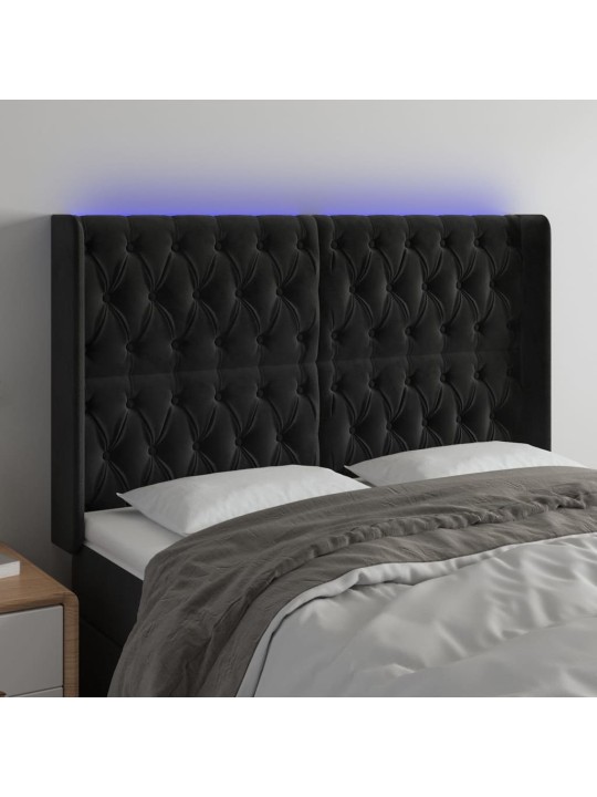 Gultas galvgalis ar LED, 147x16x118/128 cm, melns samts