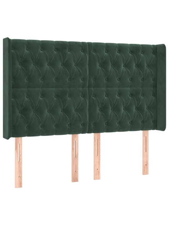 Gultas galvgalis ar led, 147x16x118/128 cm, tumši zaļš samts