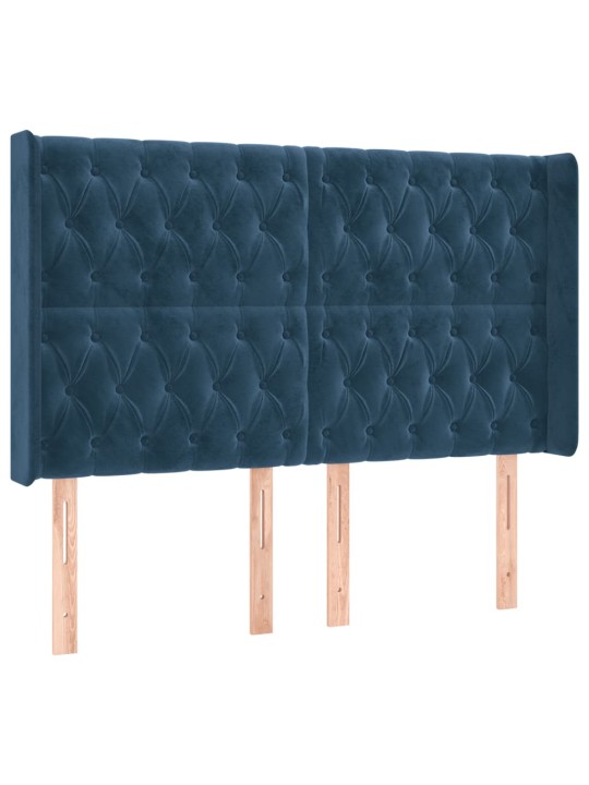 Gultas galvgalis ar LED, 147x16x118/128 cm, tumši zils samts