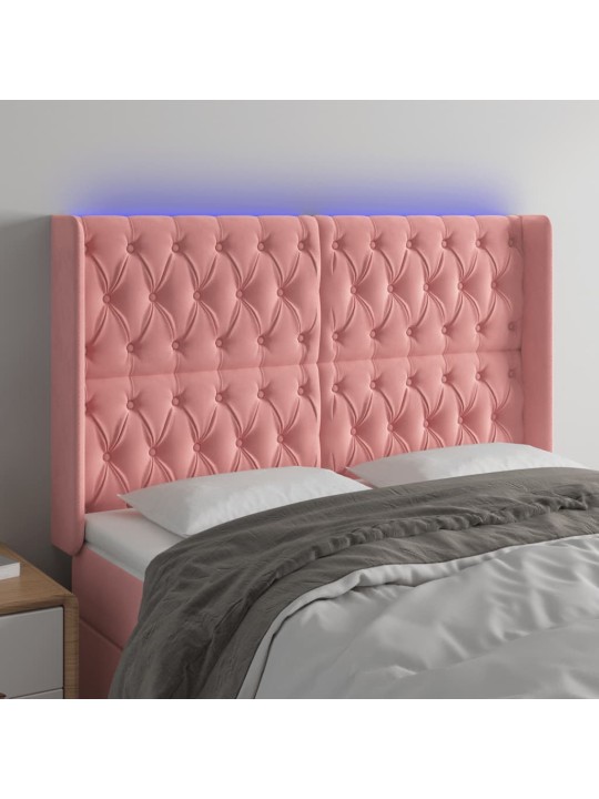 Gultas galvgalis ar led, 147x16x118/128 cm, rozā samts