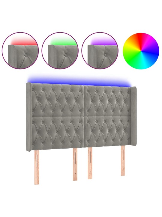 Gultas galvgalis ar LED, 163x16x118/128 cm, gaiši pelēks samts