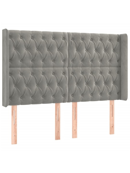 Gultas galvgalis ar LED, 163x16x118/128 cm, gaiši pelēks samts