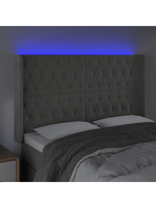 Gultas galvgalis ar LED, 163x16x118/128 cm, gaiši pelēks samts