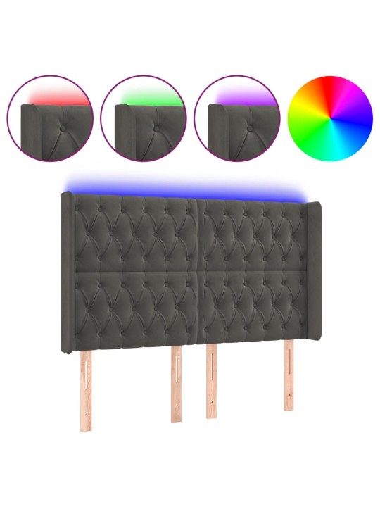 Gultas galvgalis ar LED, 163x16x118/128 cm, tumši pelēks samts
