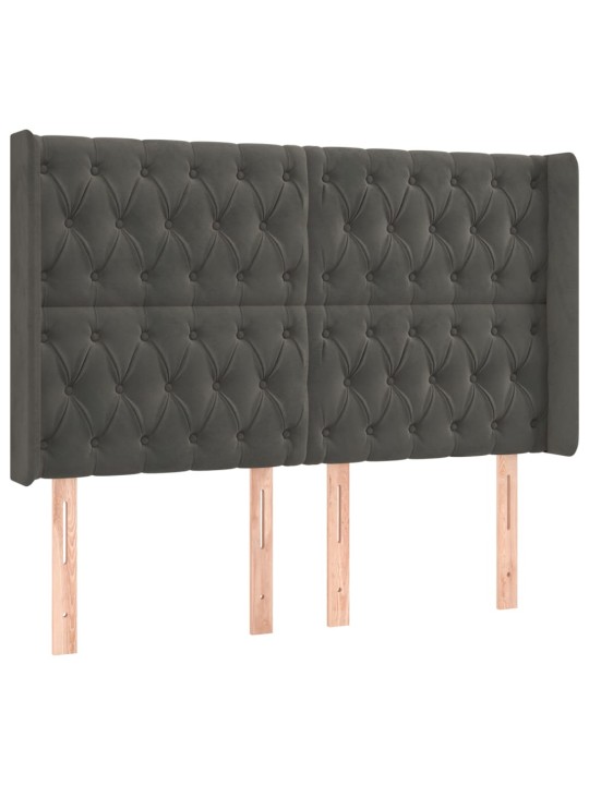 Gultas galvgalis ar LED, 163x16x118/128 cm, tumši pelēks samts