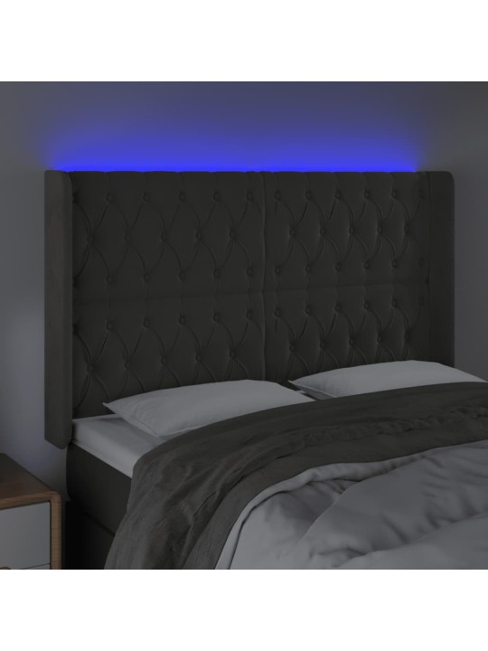 Gultas galvgalis ar LED, 163x16x118/128 cm, tumši pelēks samts