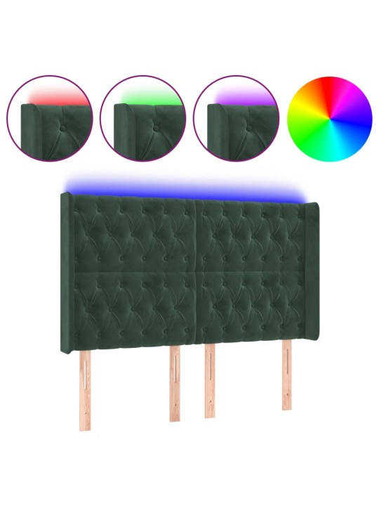 Gultas galvgalis ar led, 163x16x118/128 cm, tumši zaļš samts