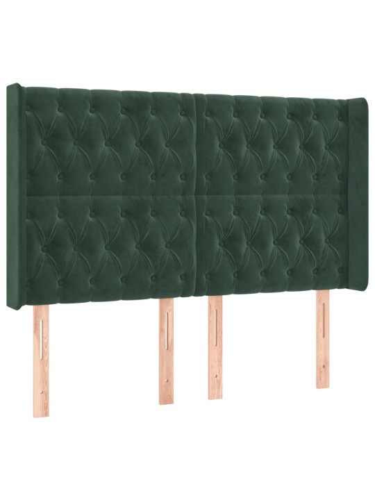 Gultas galvgalis ar led, 163x16x118/128 cm, tumši zaļš samts