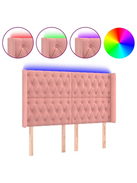 Gultas galvgalis ar LED, 163x16x118/128 cm, rozā samts