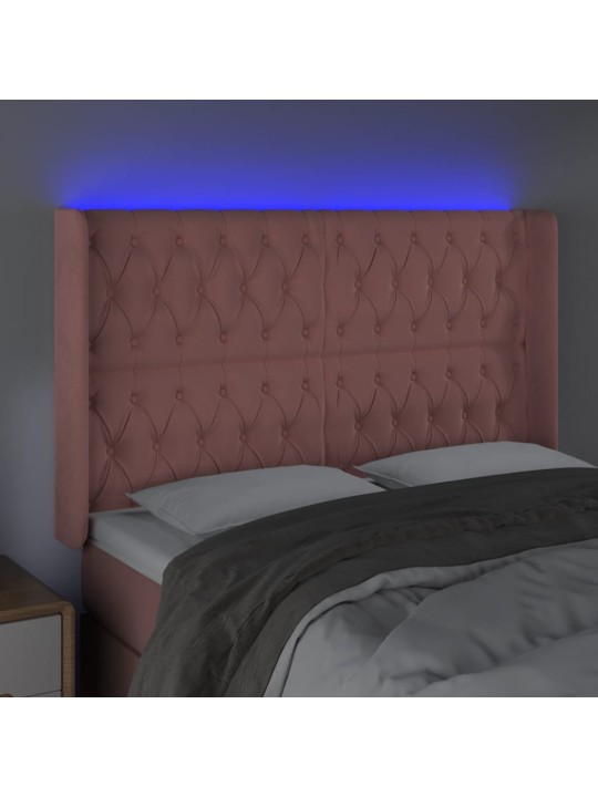 Gultas galvgalis ar LED, 163x16x118/128 cm, rozā samts
