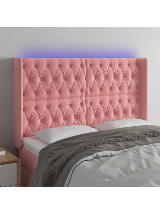 Gultas galvgalis ar LED, 163x16x118/128 cm, rozā samts