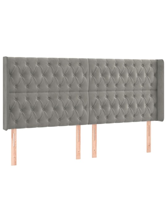 Gultas galvgalis ar led, 183x16x118/128 cm, gaiši pelēks samts
