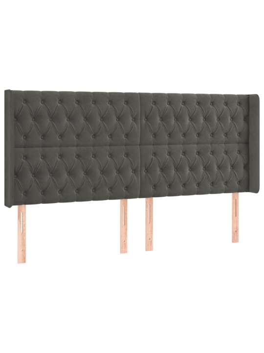 Gultas galvgalis ar LED, 183x16x118/128 cm, tumši pelēks samts