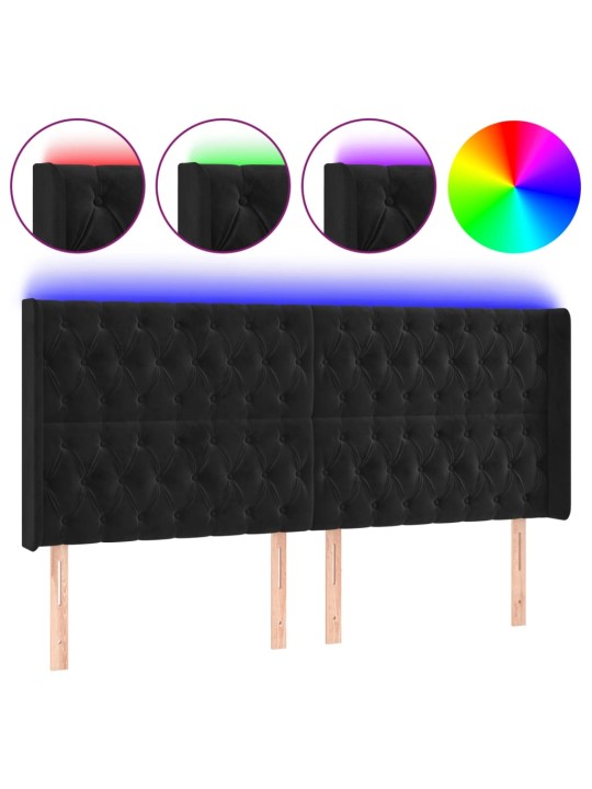 Gultas galvgalis ar led, 183x16x118/128 cm, melns samts