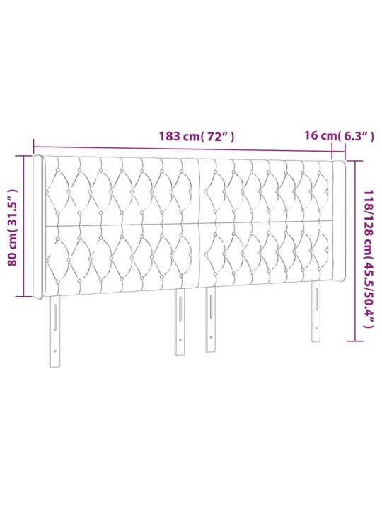 Gultas galvgalis ar led, 183x16x118/128 cm, melns samts