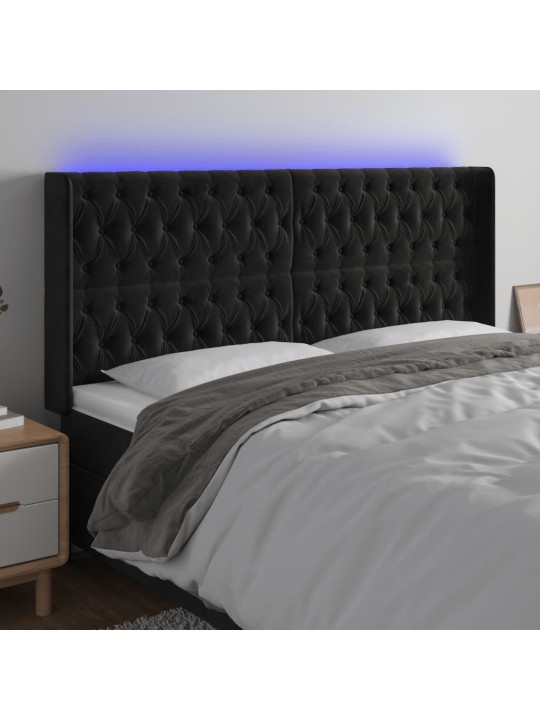 Gultas galvgalis ar led, 183x16x118/128 cm, melns samts