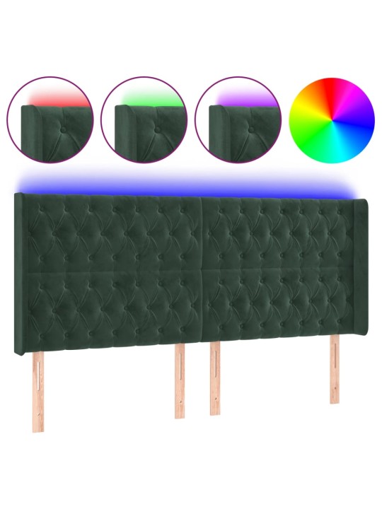 Gultas galvgalis ar led, 183x16x118/128 cm, tumši zaļš samts