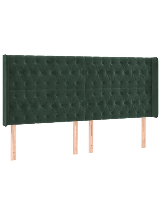 Gultas galvgalis ar led, 183x16x118/128 cm, tumši zaļš samts