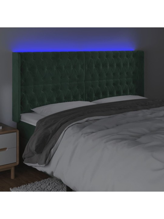 Gultas galvgalis ar led, 183x16x118/128 cm, tumši zaļš samts