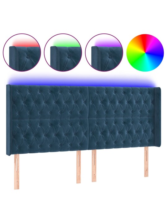 Gultas galvgalis ar led, 183x16x118/128 cm, tumši zils samts