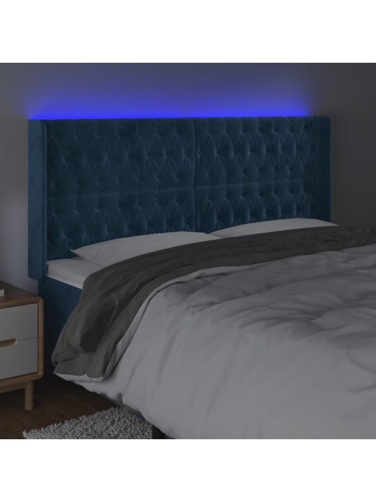 Gultas galvgalis ar led, 183x16x118/128 cm, tumši zils samts