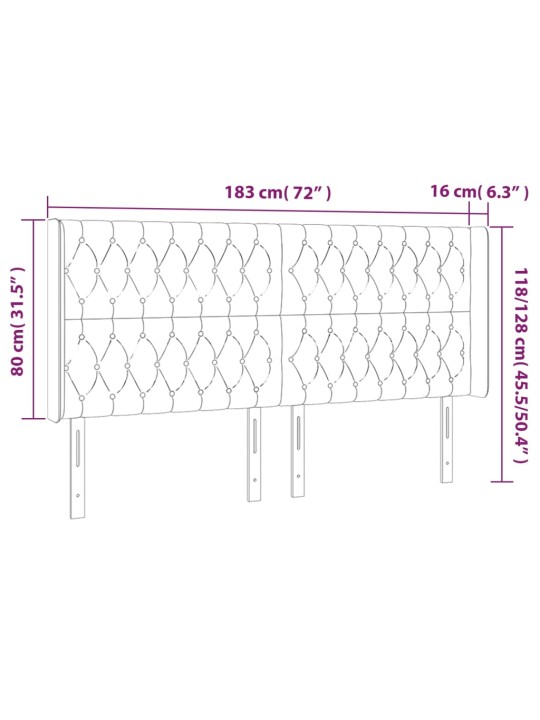 Gultas galvgalis ar led, 183x16x118/128 cm, tumši zils samts