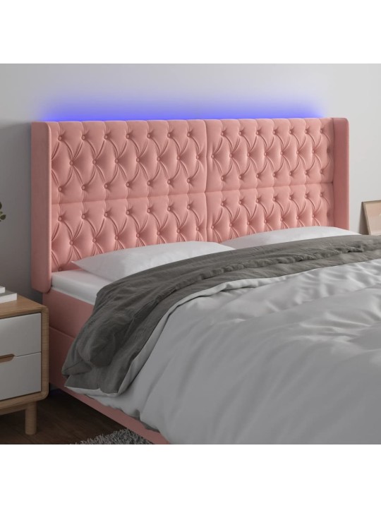 Gultas galvgalis ar led, 183x16x118/128 cm, rozā samts