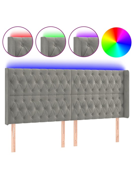 Gultas galvgalis ar led, 203x16x118/128 cm, gaiši pelēks samts