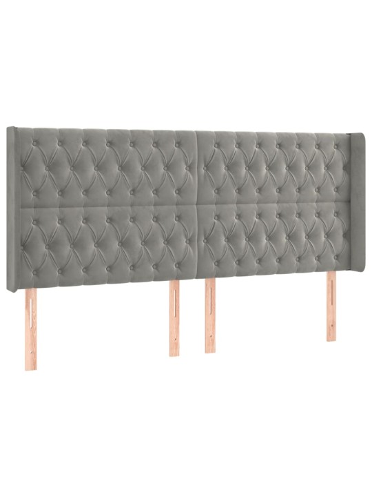 Gultas galvgalis ar led, 203x16x118/128 cm, gaiši pelēks samts
