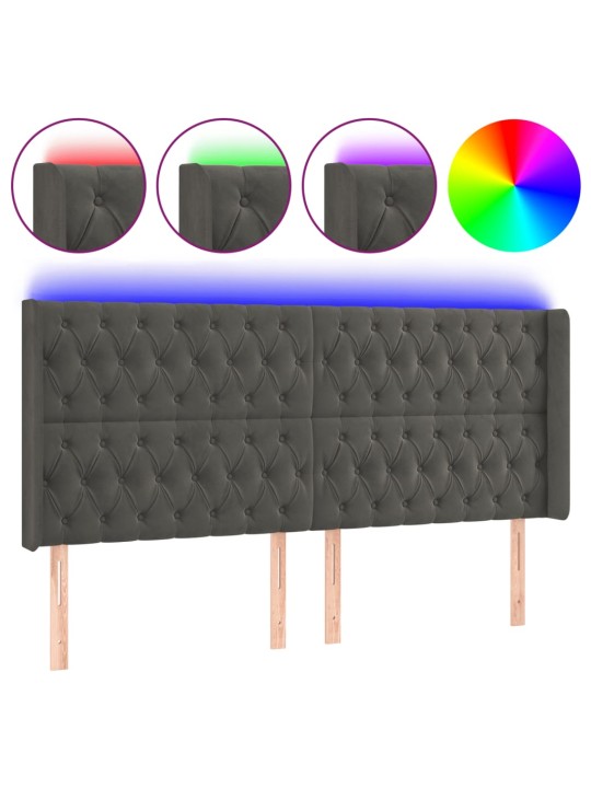 Gultas galvgalis ar led, 203x16x118/128 cm, tumši pelēks samts