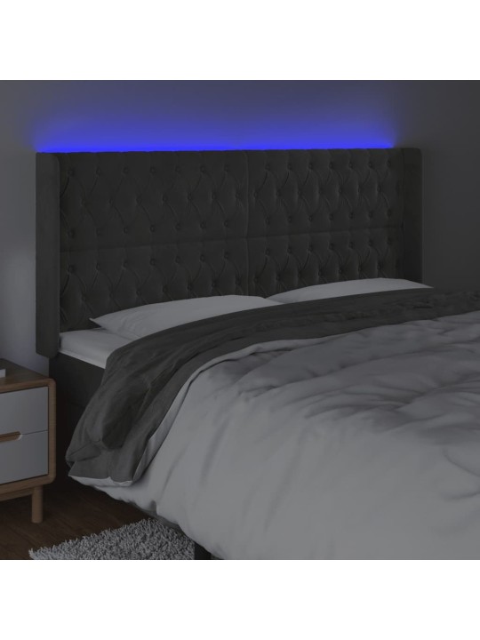 Gultas galvgalis ar led, 203x16x118/128 cm, tumši pelēks samts