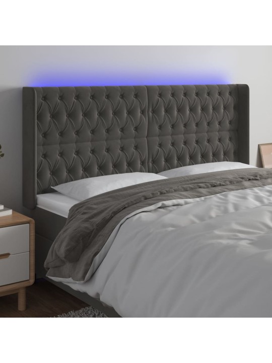 Gultas galvgalis ar led, 203x16x118/128 cm, tumši pelēks samts