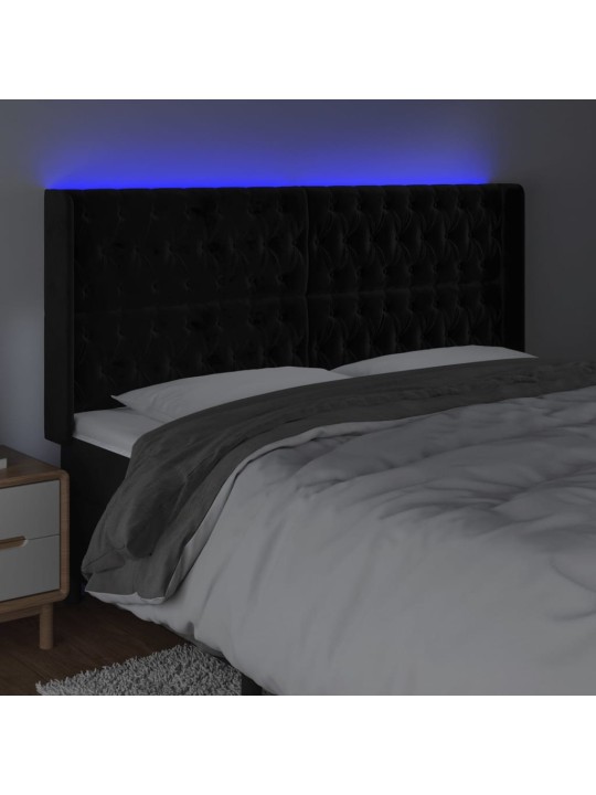 Gultas galvgalis ar LED, 203x16x118/128 cm, melns samts