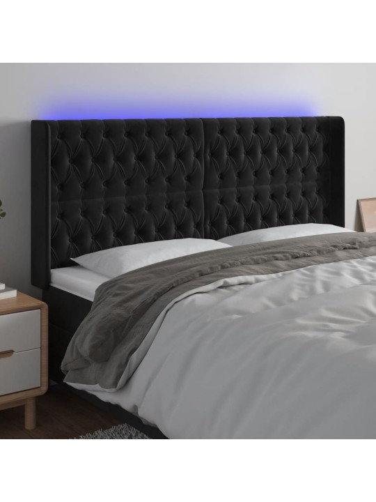 Gultas galvgalis ar LED, 203x16x118/128 cm, melns samts