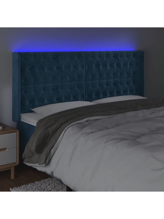 Gultas galvgalis ar led, 203x16x118/128 cm, tumši zils samts