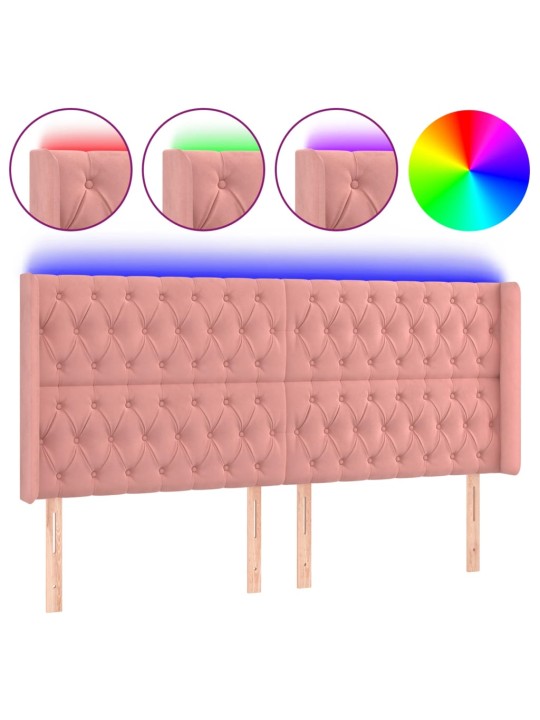 Gultas galvgalis ar led, 203x16x118/128 cm, rozā samts