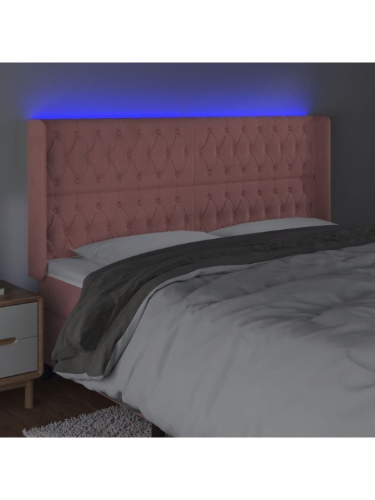 Gultas galvgalis ar led, 203x16x118/128 cm, rozā samts