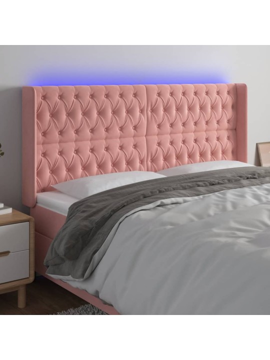 Gultas galvgalis ar led, 203x16x118/128 cm, rozā samts