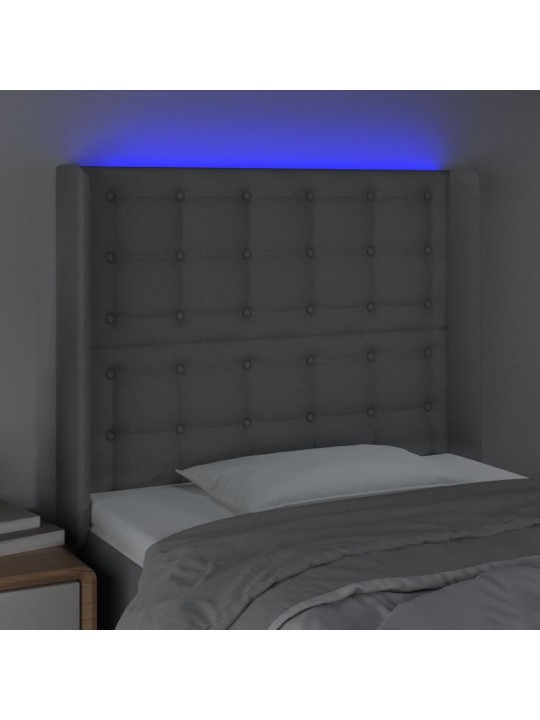 Gultas galvgalis ar led, 83x16x118/128 cm, gaiši pelēks audums