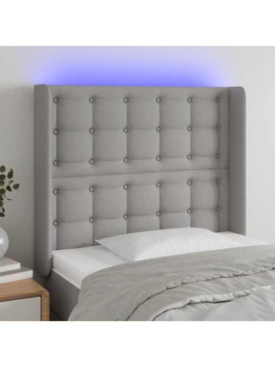 Gultas galvgalis ar led, 83x16x118/128 cm, gaiši pelēks audums
