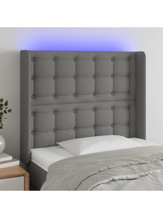 Gultas galvgalis ar led, 83x16x118/128 cm, tumši pelēks audums