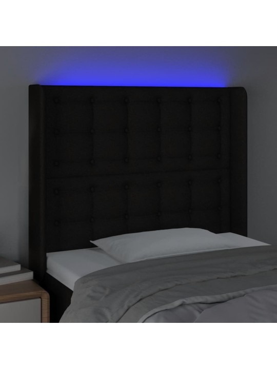 Gultas galvgalis ar LED, 83x16x118/128 cm, melns audums