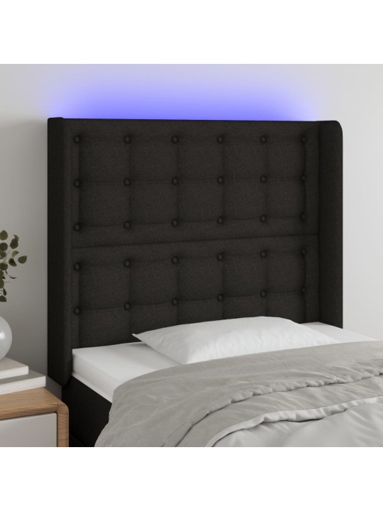 Gultas galvgalis ar LED, 83x16x118/128 cm, melns audums